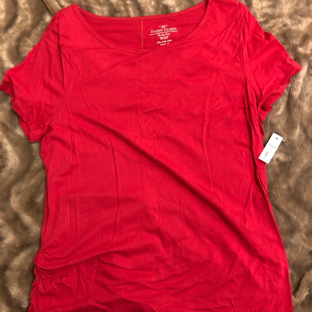Faded Glory Hot Pink Ruched Short Sleeve Top XXL